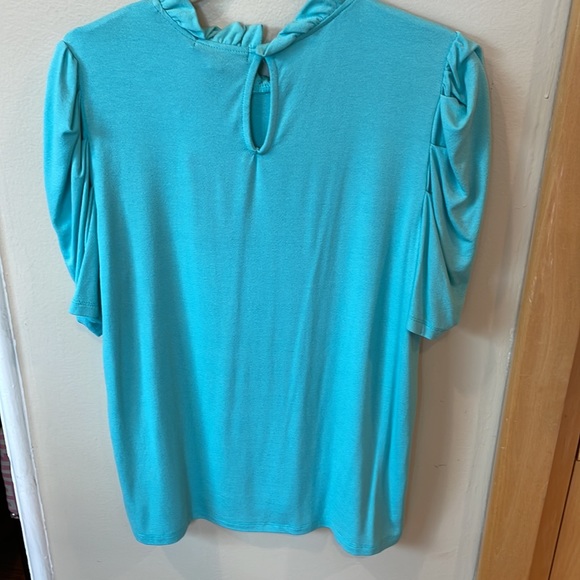 Aqua Ruffle Collar Short Sleeve Top Gibsonlook Size Small Work Top Preppy NWT - Picture 5 of 7